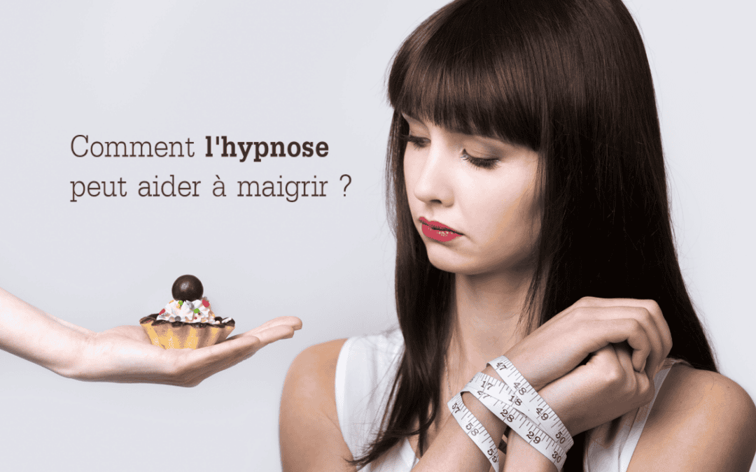 Illustration de la perte de poids avec l'hypnose, montrant une personne détendue sous hypnose pour un soutien dans la gestion des habitudes alimentaires.